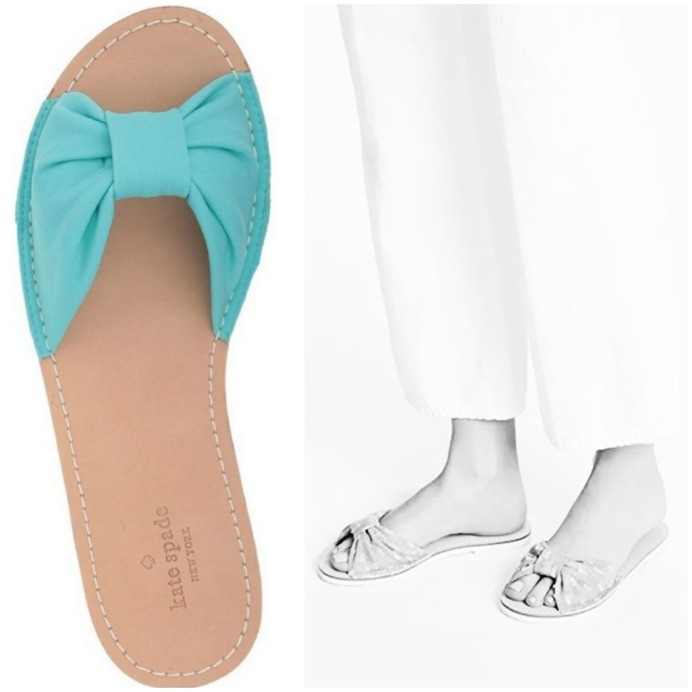 Darling Kate Spade Turquoise Bow Slide Sandals